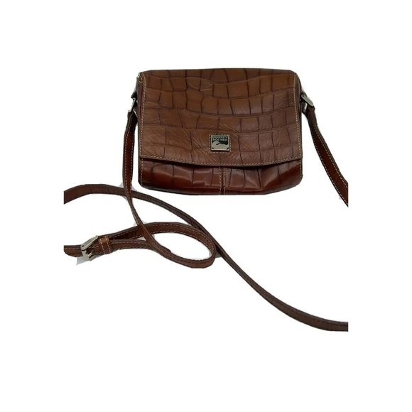 Vtg. Sm. Dooney &Bourke Italy Leather Croc Style Embossed Leather Bayou Bag - Picture 1 of 12